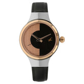 Fastrack, Women's  Watch Analog, Gold &  Black Dial  Black Leather Strap, 6134KL01